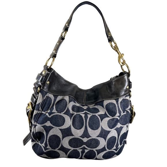 COACH Zoe Denim Signature Lg Hobo Bag Leather Trim w/Hang Tag 0871-12662 - Picture 2 of 11